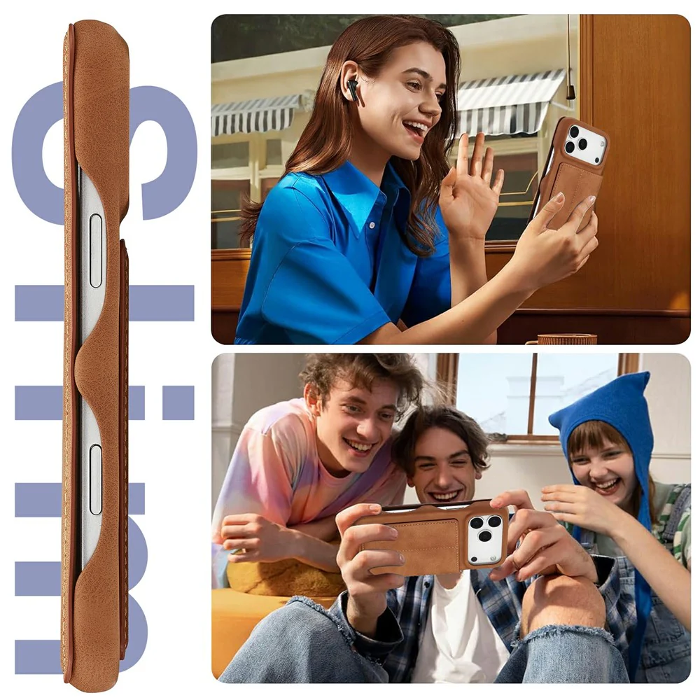 LC.IMEEKE For iPhone 17 Pro Max Case Card Holder Stand Leather Phone Cover - Brown - Image 6