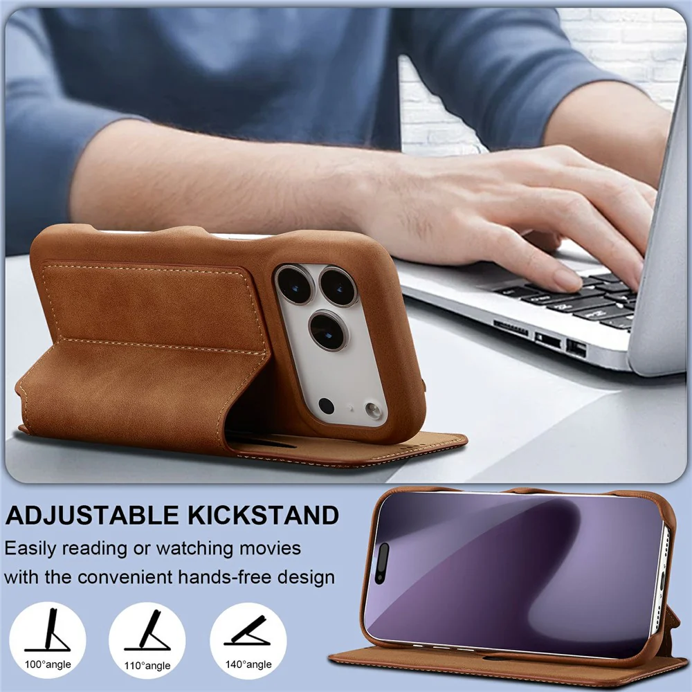 LC.IMEEKE For iPhone 17 Pro Max Case Card Holder Stand Leather Phone Cover - Brown - Image 7