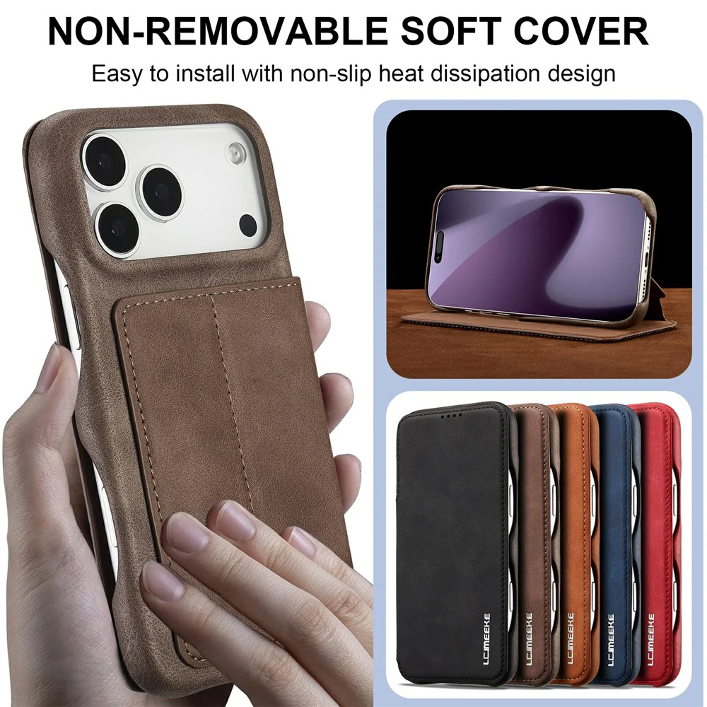 LC.IMEEKE For iPhone 17 Pro Max Case Card Holder Stand Leather Phone Cover - Coffee - Image 8