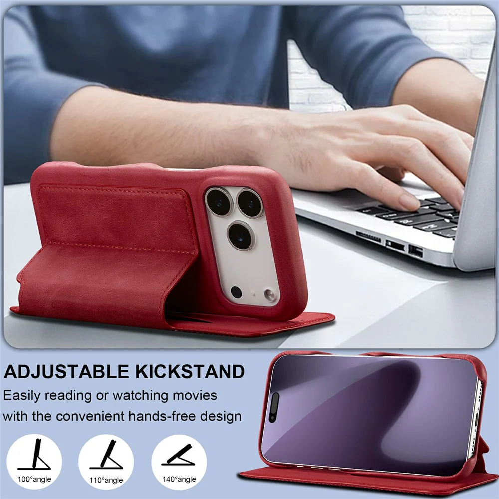 LC.IMEEKE For iPhone 17 Pro Max Case Card Holder Stand Leather Phone Cover - Red - Image 7