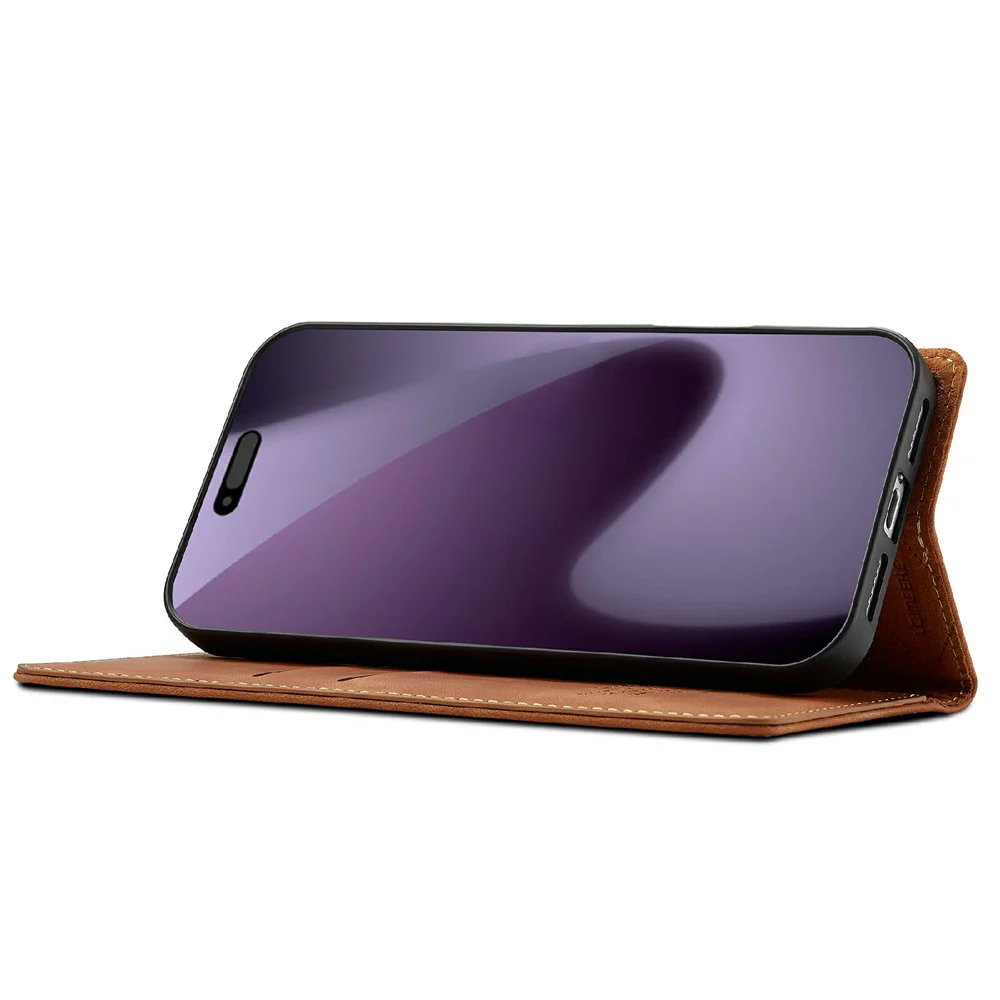 LC.IMEEKE For iPhone 17 Pro Max Case Wallet Microfiber Leather Phone Cover - Brown - Image 3