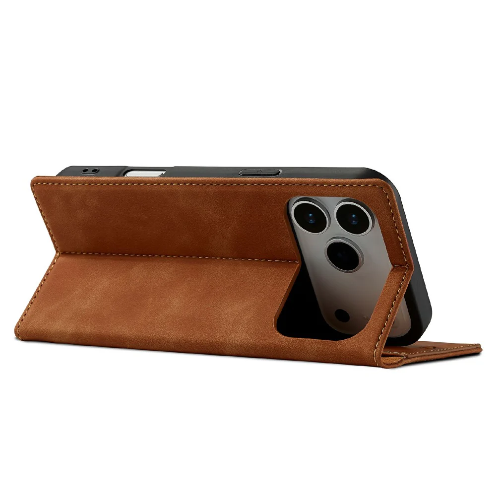LC.IMEEKE For iPhone 17 Pro Max Case Wallet Microfiber Leather Phone Cover - Brown - Image 4