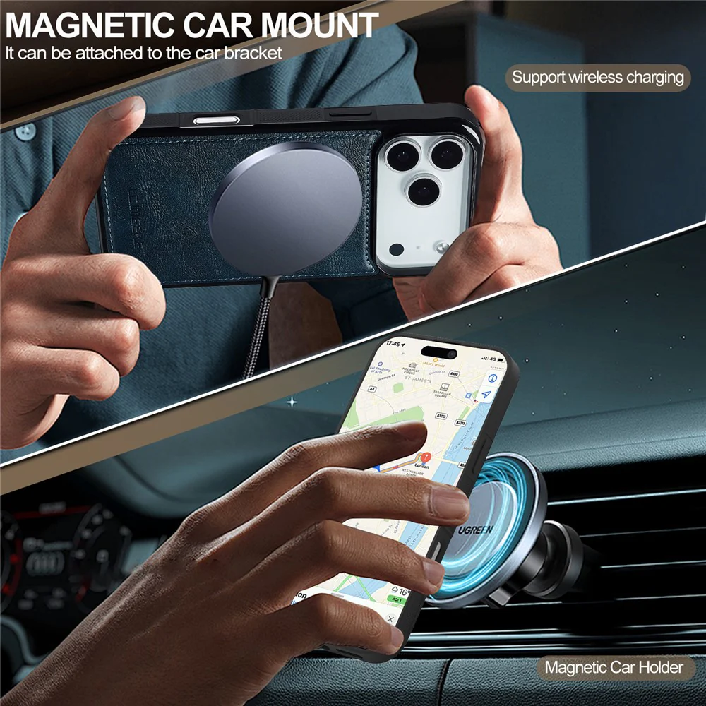 LC.IMEEKE For iPhone 17 Pro Max Magnetic Case Compatible with MagSafe Leather + TPU Back Cover - Blue - Image 3