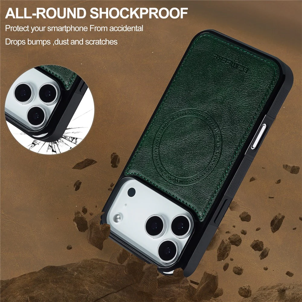 LC.IMEEKE For iPhone 17 Pro Max Magnetic Case Compatible with MagSafe Leather + TPU Back Cover - Green - Image 2