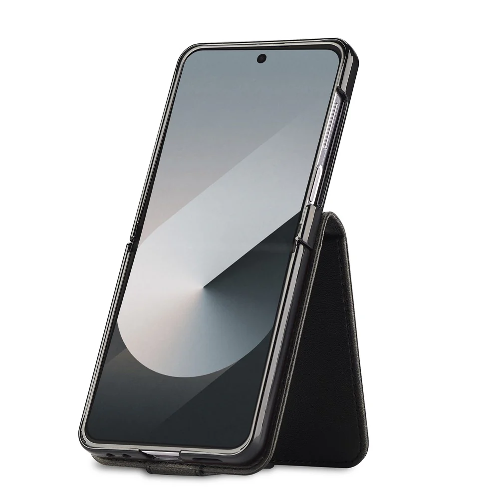 LC.IMEEKE For Samsung Galaxy Z Flip7 5G Case Card Holder Calf Texture PU Leather Folding Phone Cover - Black - Image 4