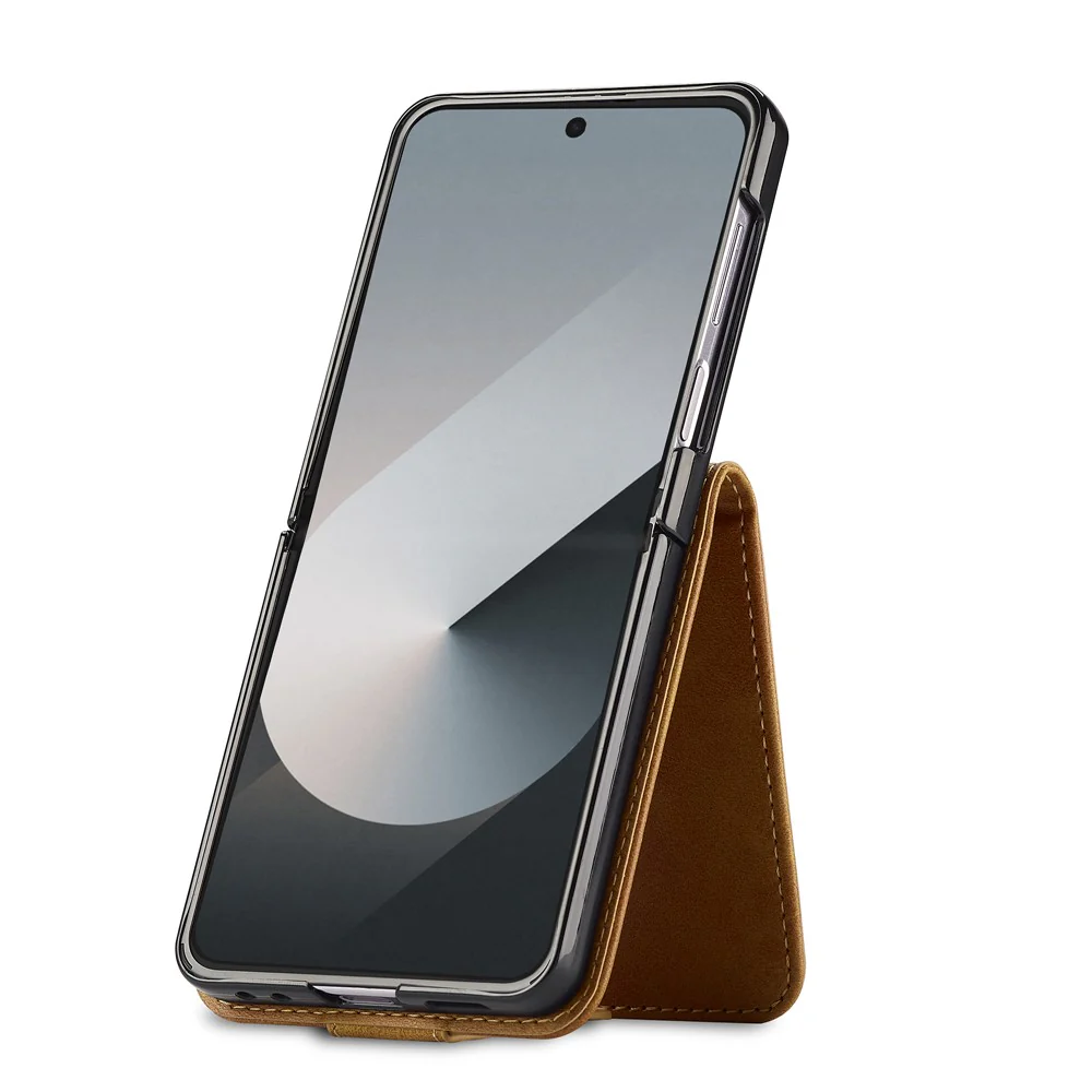 LC.IMEEKE For Samsung Galaxy Z Flip7 5G Case Card Holder Calf Texture PU Leather Folding Phone Cover - Yellow - Image 4