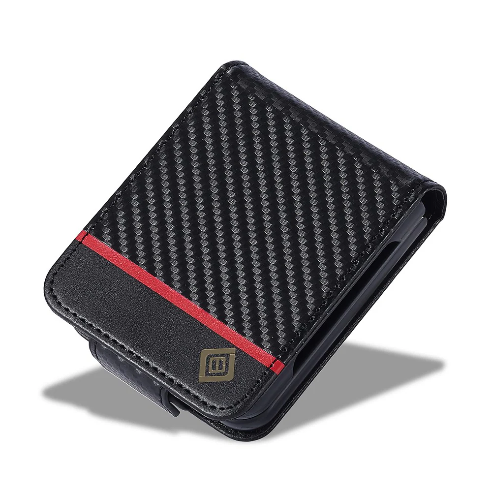 LC.IMEEKE For Samsung Galaxy Z Flip7 FE 5G / Z Flip6 5G Case Carbon Fiber Texture Card Holder Back Phone Cover - Horizontal Stripe - Image 8