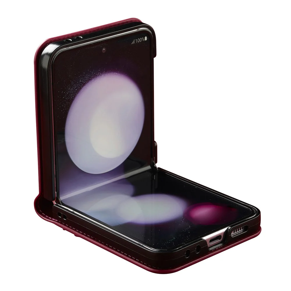 LC.IMEEKE for Samsung Galaxy Z Flip7 FE 5G / Z Flip6 5G Case Leather+PC Phone Cover with Straps Card Slots - Red - Image 4