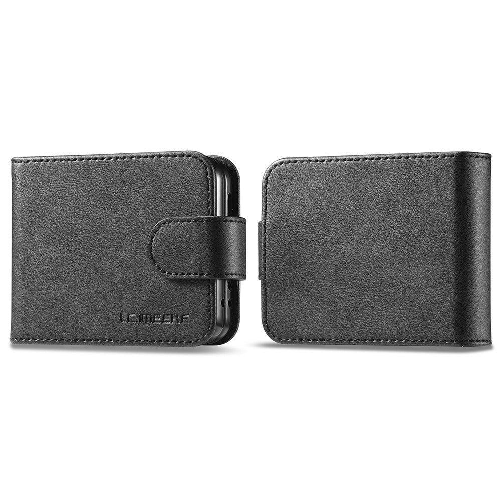 LC.IMEEKE For Samsung Galaxy Z Flip7 FE 5G / Z Flip6 5G Case Scratch-resistant Leather+PC Calf Texture Stand Phone Cover - Black
