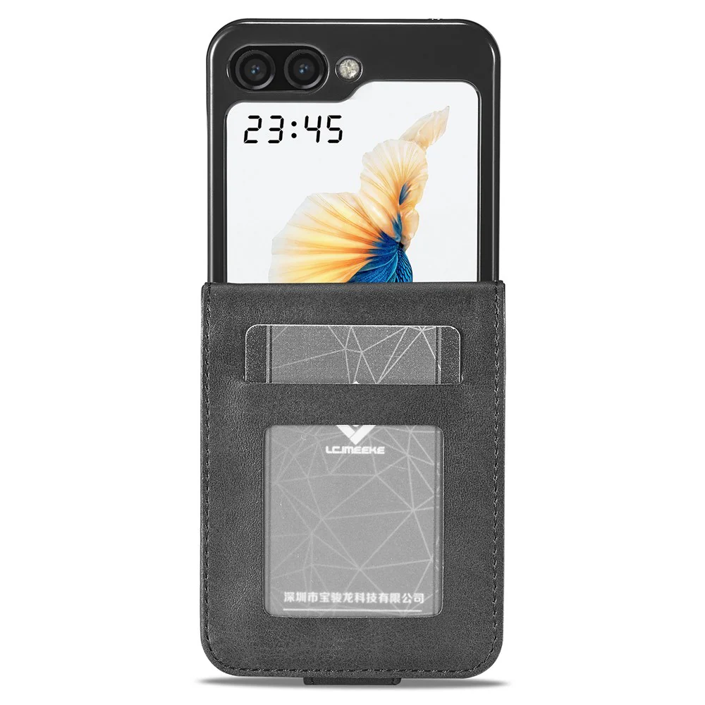 LC.IMEEKE For Samsung Galaxy Z Flip7 FE 5G / Z Flip6 5G Case Scratch-resistant Leather+PC Calf Texture Stand Phone Cover - Black - Image 5