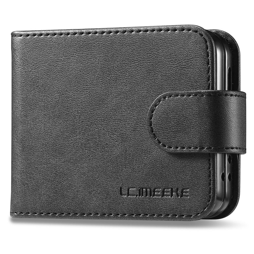 LC.IMEEKE For Samsung Galaxy Z Flip7 FE 5G / Z Flip6 5G Case Scratch-resistant Leather+PC Calf Texture Stand Phone Cover - Black - Image 8