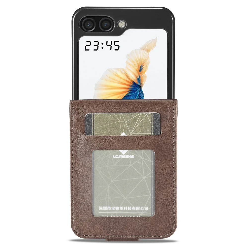 LC.IMEEKE For Samsung Galaxy Z Flip7 FE 5G / Z Flip6 5G Case Scratch-resistant Leather+PC Calf Texture Stand Phone Cover - Brown - Image 5