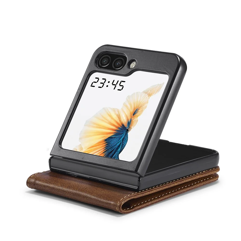 LC.IMEEKE For Samsung Galaxy Z Flip7 FE 5G / Z Flip6 5G Phone Case RFID Blocking Card Slot PU Leather Cover - Brown - Image 4