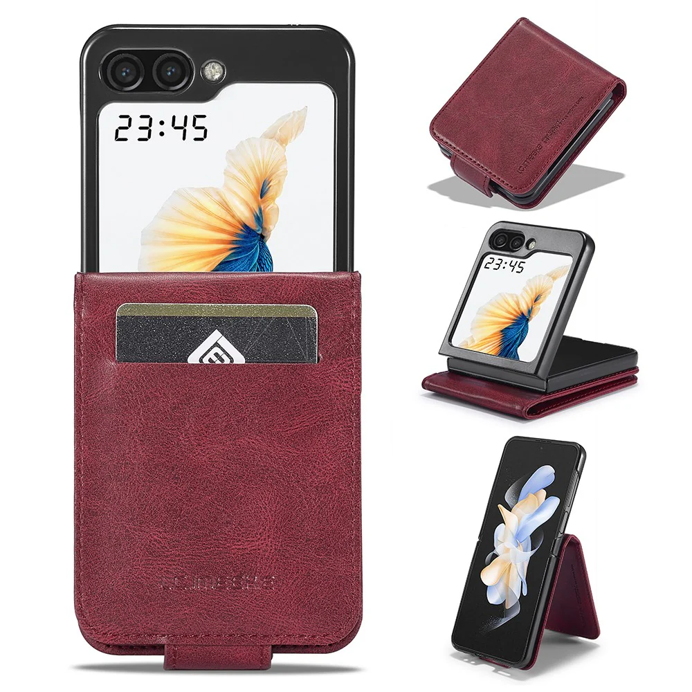 LC.IMEEKE For Samsung Galaxy Z Flip7 FE 5G / Z Flip6 5G Phone Case RFID Blocking Card Slot PU Leather Cover - Red