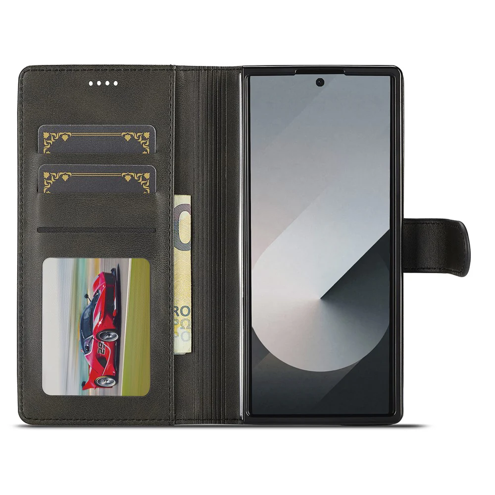 LC.IMEEKE For Samsung Galaxy Z Fold7 5G Case Calf Texture PU Leather Stand Wallet Phone Cover - Black - Image 2