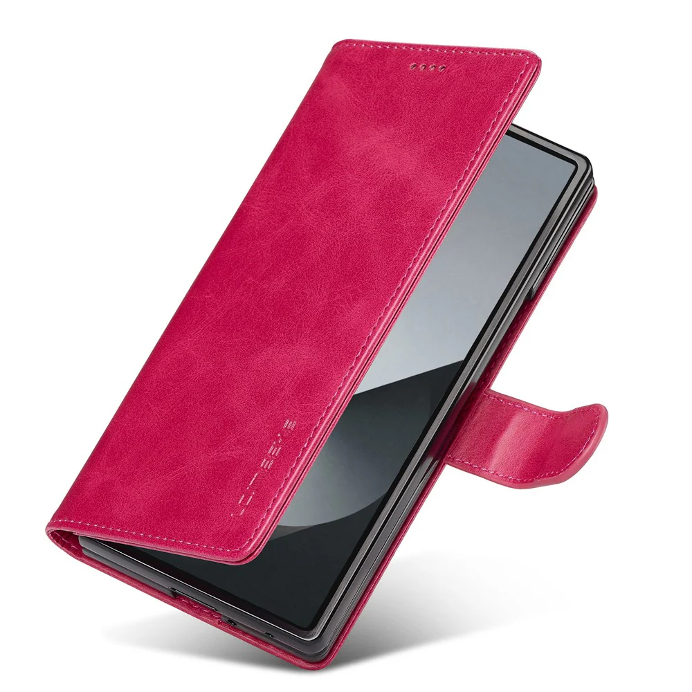 LC.IMEEKE For Samsung Galaxy Z Fold7 5G Case Calf Texture PU Leather Stand Wallet Phone Cover - Rose - Image 4