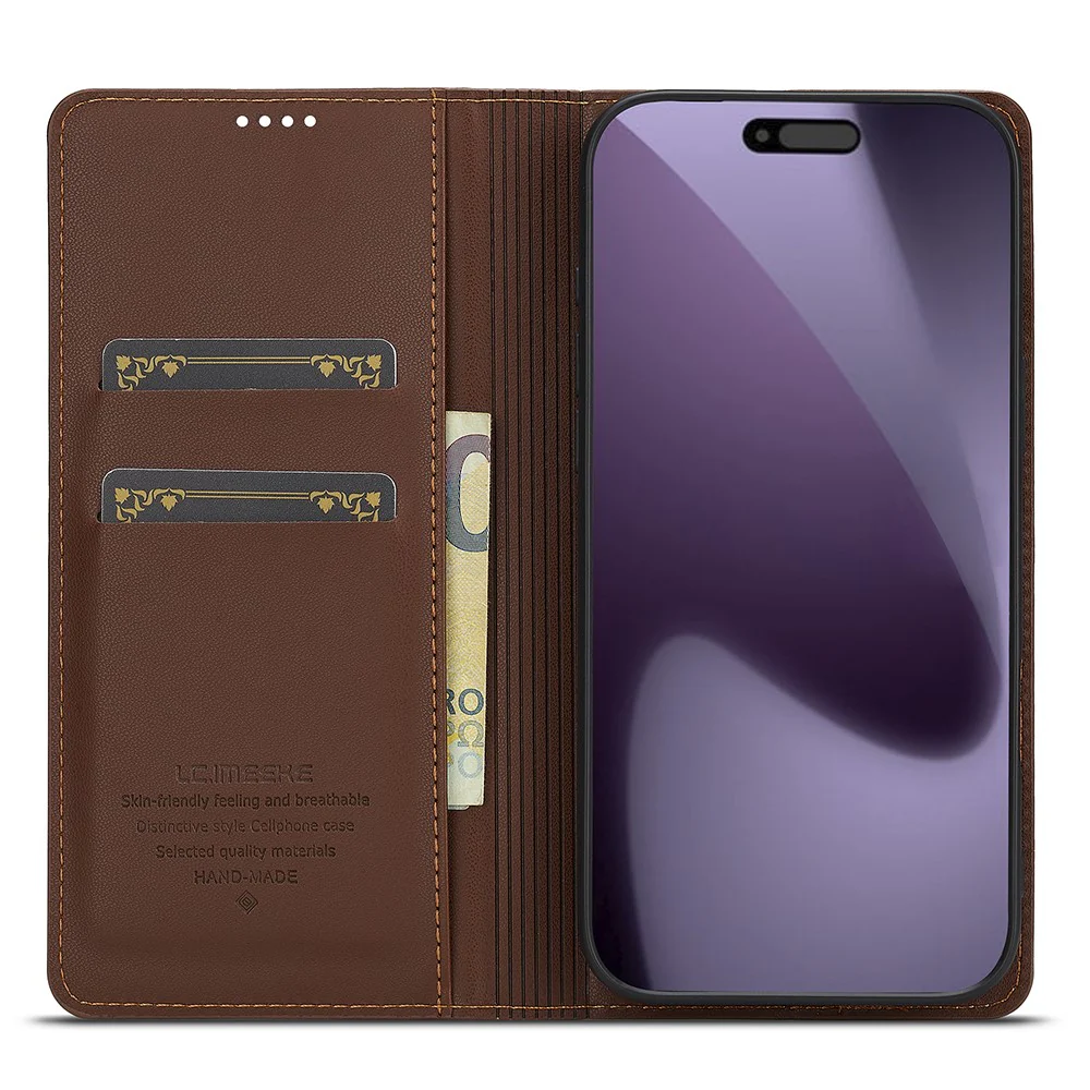 LC.IMEEKE L1 Series for iPhone 17 Pro Max Case PU Leather Wallet Stand Protective Phone Cover - Brown - Image 2