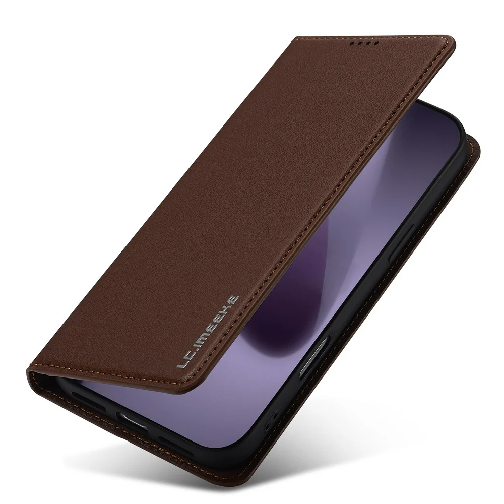 LC.IMEEKE L1 Series for iPhone 17 Pro Max Case PU Leather Wallet Stand Protective Phone Cover - Brown - Image 5