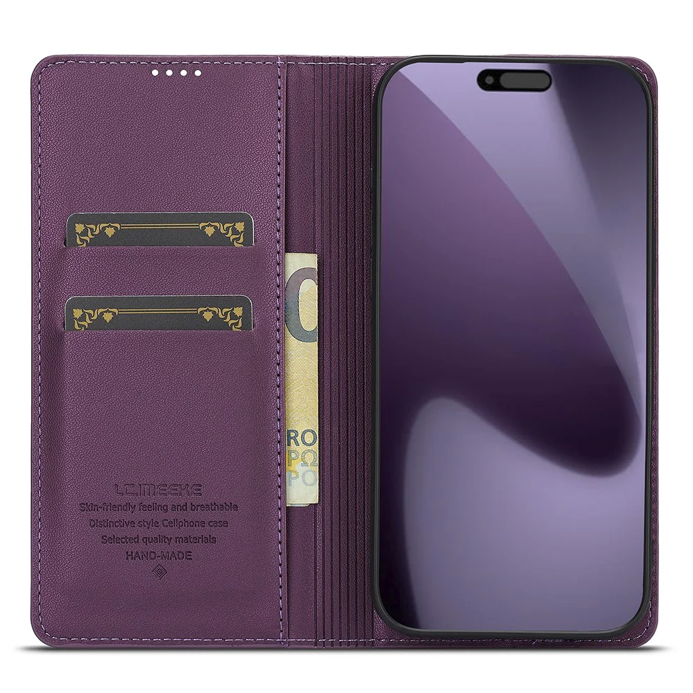 LC.IMEEKE L1 Series for iPhone 17 Pro Max Case PU Leather Wallet Stand Protective Phone Cover - Purple - Image 2