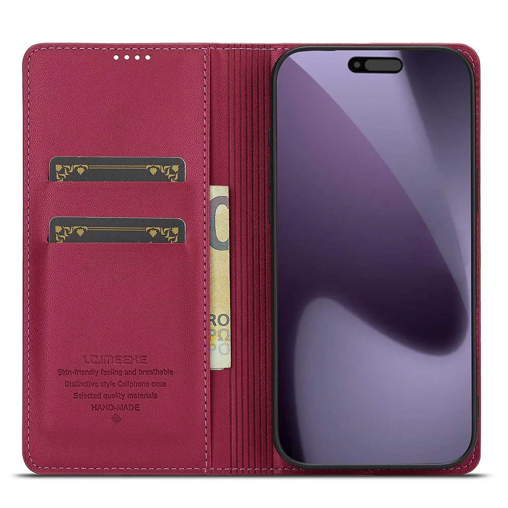 LC.IMEEKE L1 Series for iPhone 17 Pro Max Case PU Leather Wallet Stand Protective Phone Cover - Red - Image 2