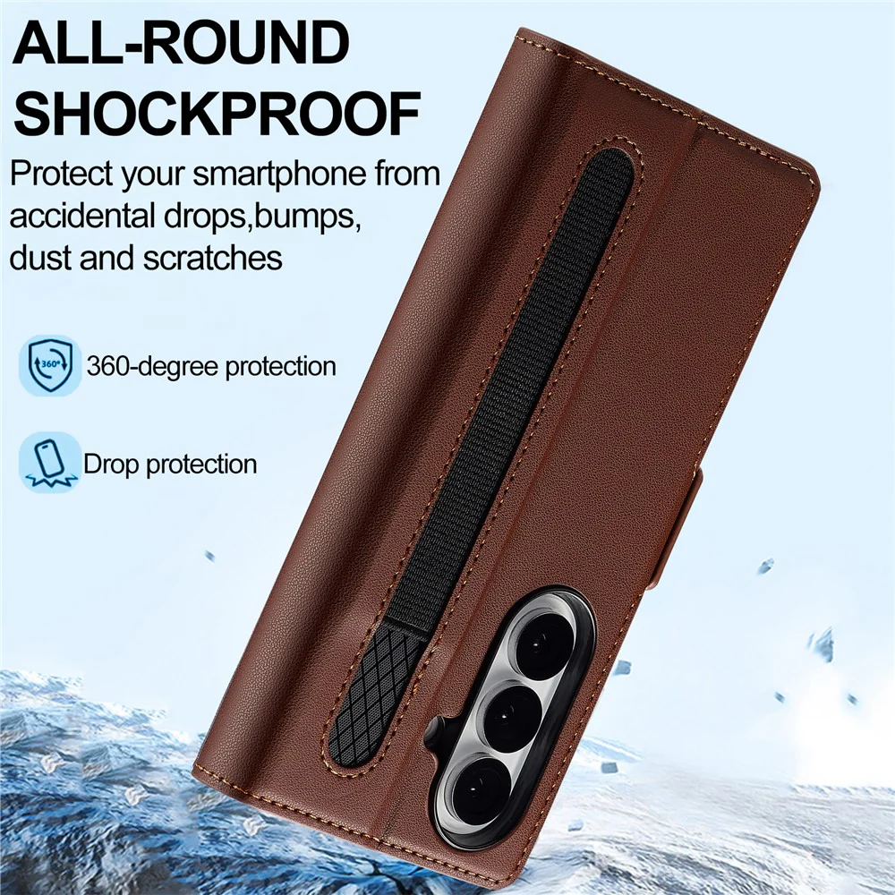 LC.IMEEKE L1 Series for Samsung Galaxy Z Fold7 5G Case PU Leather Wallet Stand Protective Phone Cover - Brown - Image 4