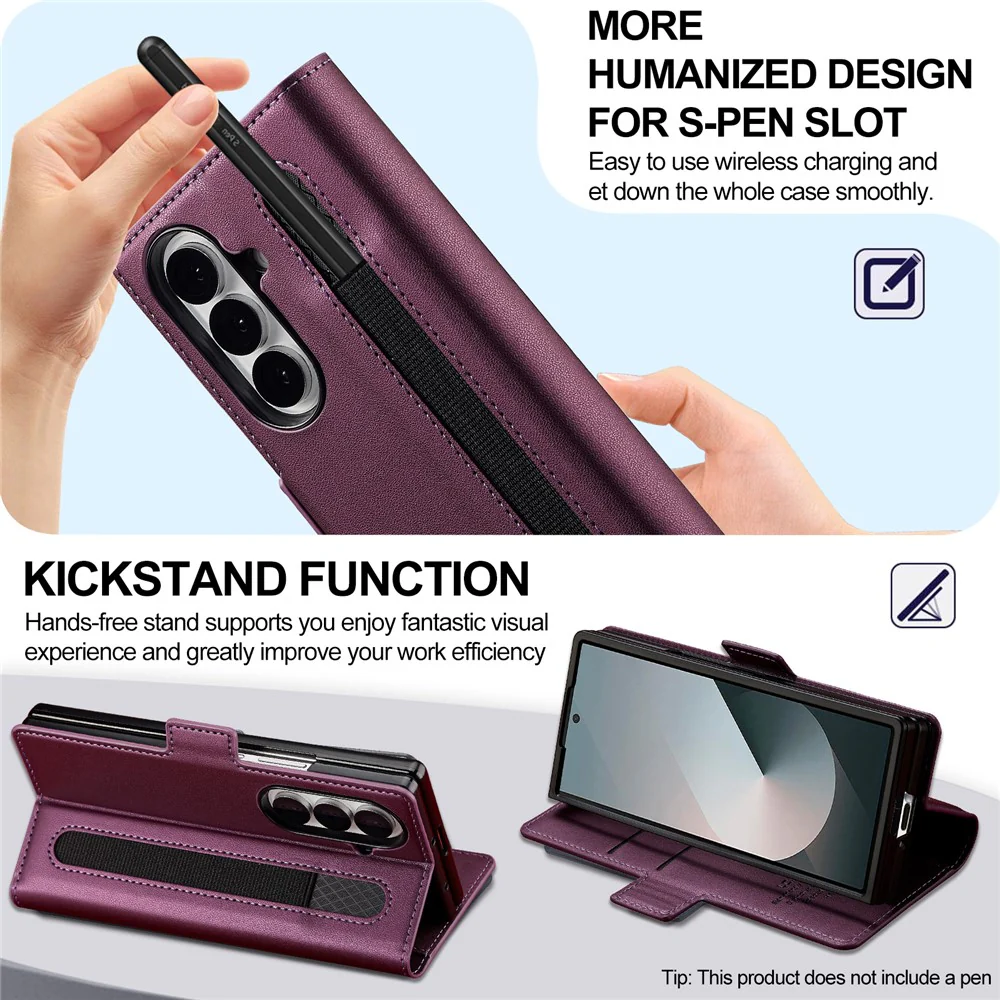 LC.IMEEKE L1 Series for Samsung Galaxy Z Fold7 5G Case PU Leather Wallet Stand Protective Phone Cover - Purple - Image 6