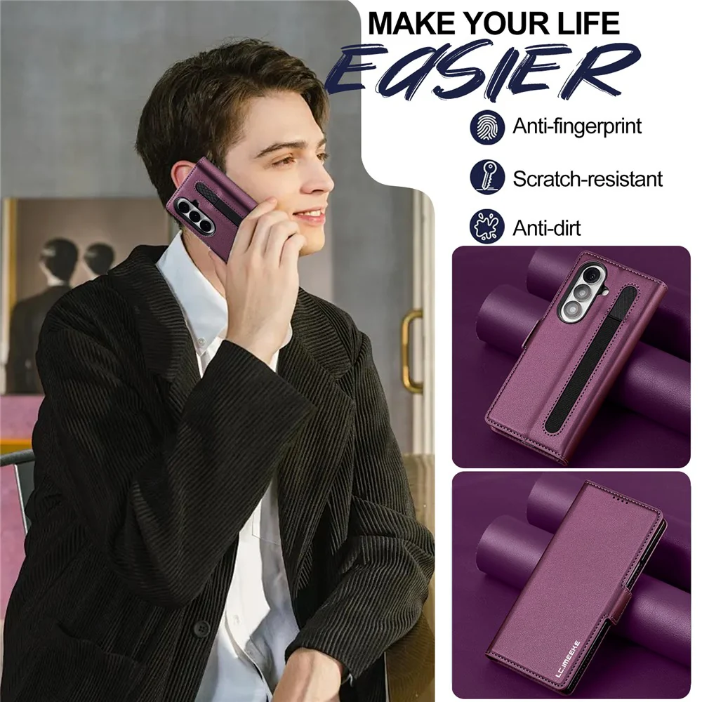 LC.IMEEKE L1 Series for Samsung Galaxy Z Fold7 5G Case PU Leather Wallet Stand Protective Phone Cover - Purple - Image 8