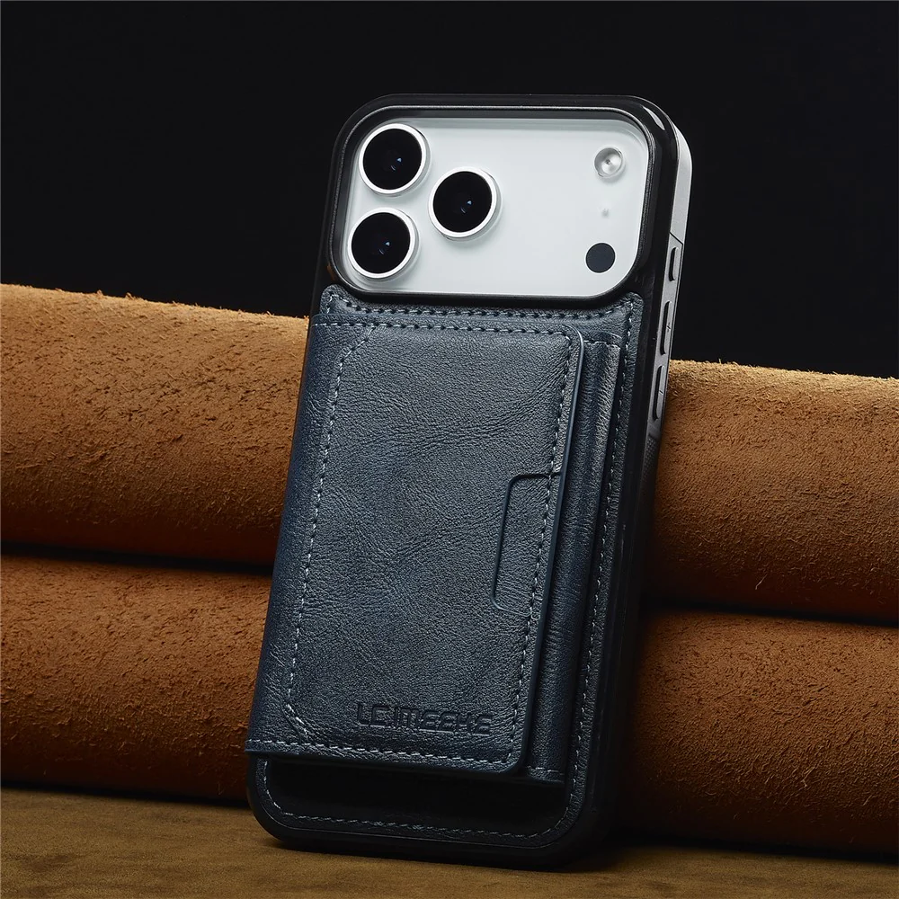 LC.IMEEKE L5 For iPhone 17 Pro Max Magnetic Phone Case Leather Back Cover with Detachable Card Holder - Blue - Image 6