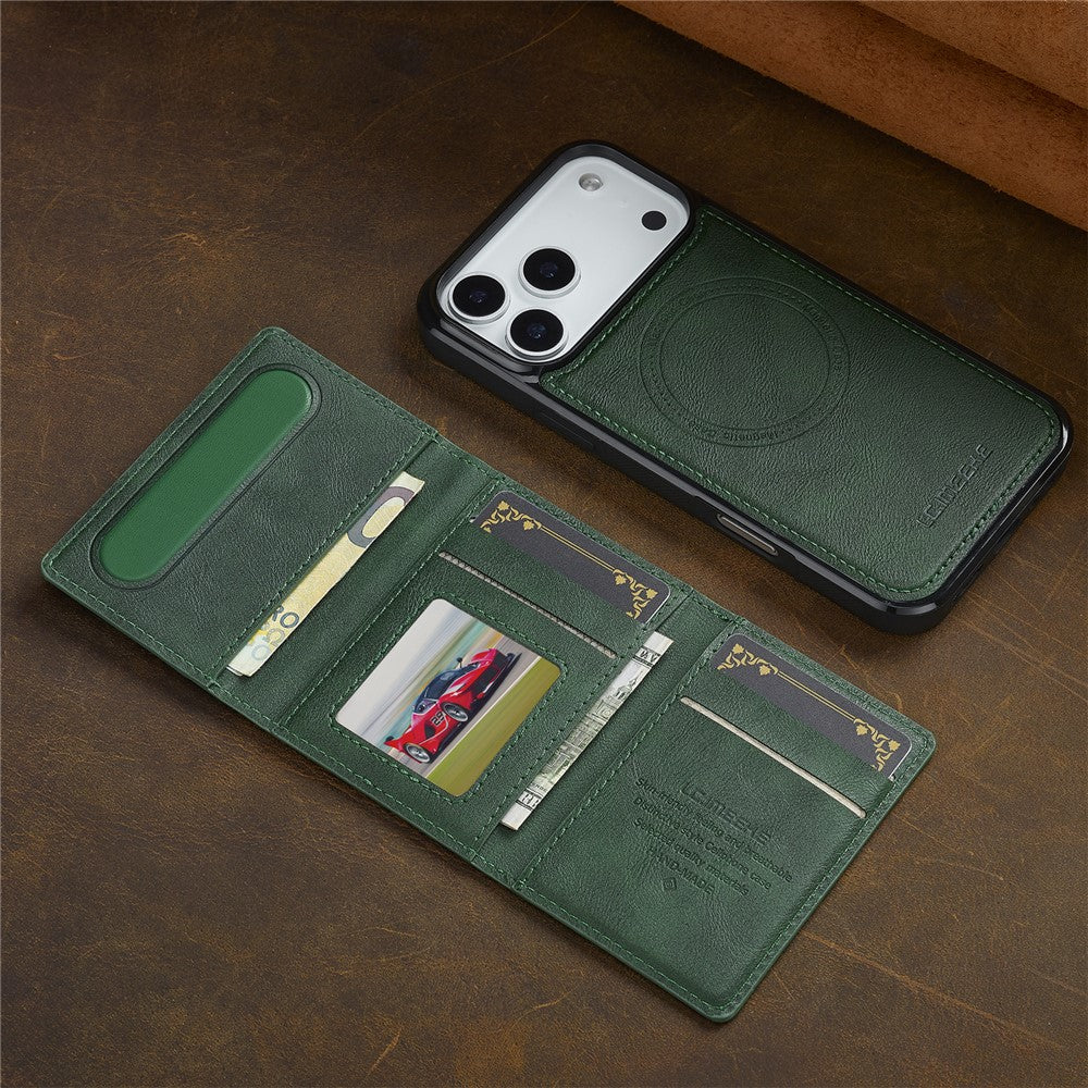 LC.IMEEKE L5 For iPhone 17 Pro Max Magnetic Phone Case Leather Back Cover with Detachable Card Holder - Green - Image 4