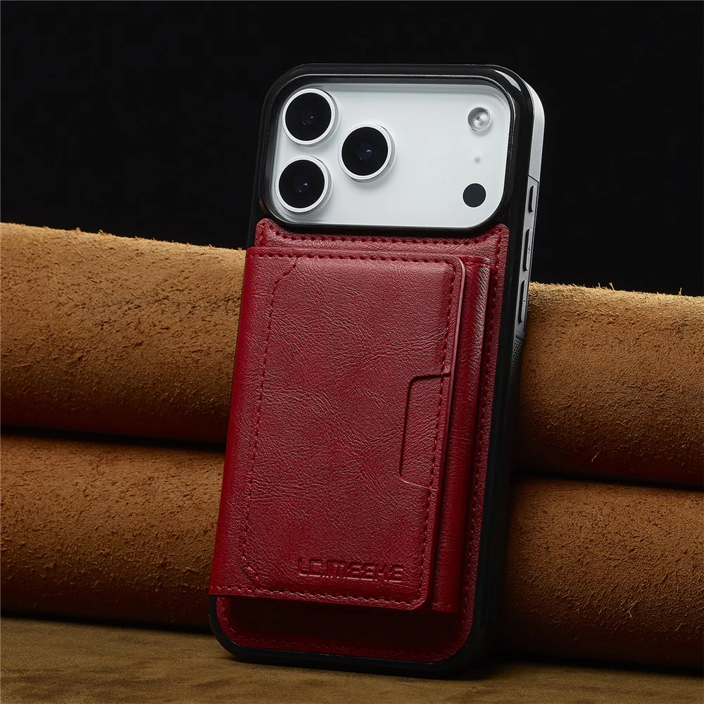 LC.IMEEKE L5 For iPhone 17 Pro Max Magnetic Phone Case Leather Back Cover with Detachable Card Holder - Red - Image 5