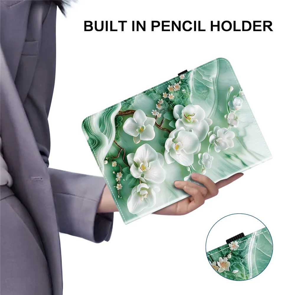 Leather Case For Lenovo Idea Tab Pro / Tab P12 Pro 12.7 2025 / Xiaoxin Pad Pro 12.7 (2025) Pattern Printed Stand Tablet Cover - Jade Flower - Image 5
