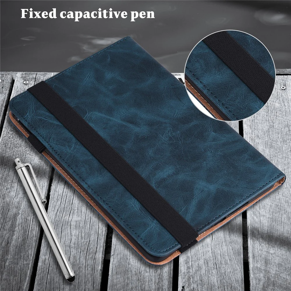 Leather Tablet Case for Lenovo Tab P11 Pro Gen 2 , Line Imprinted Anti-drop Tablet Cover Stand Card Holder - Blue - Image 7