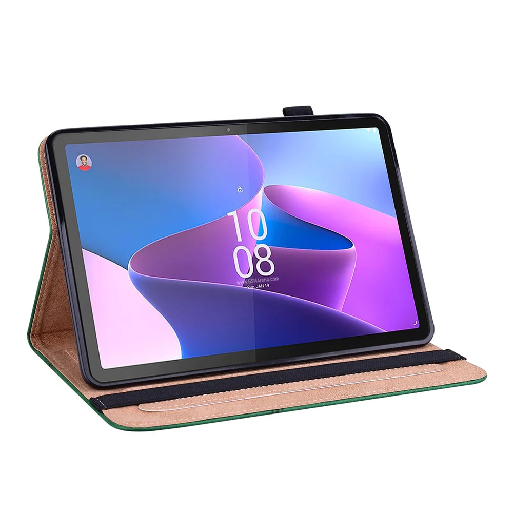 Leather Tablet Case for Lenovo Tab P11 Pro Gen 2 , Line Imprinted Anti-drop Tablet Cover Stand Card Holder - Green - Image 2