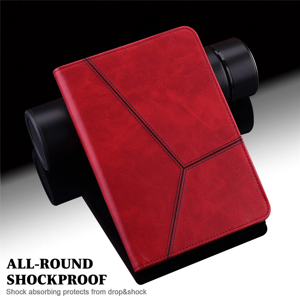 Leather Tablet Case for Lenovo Tab P11 Pro Gen 2 , Line Imprinted Anti-drop Tablet Cover Stand Card Holder - Red - Image 5