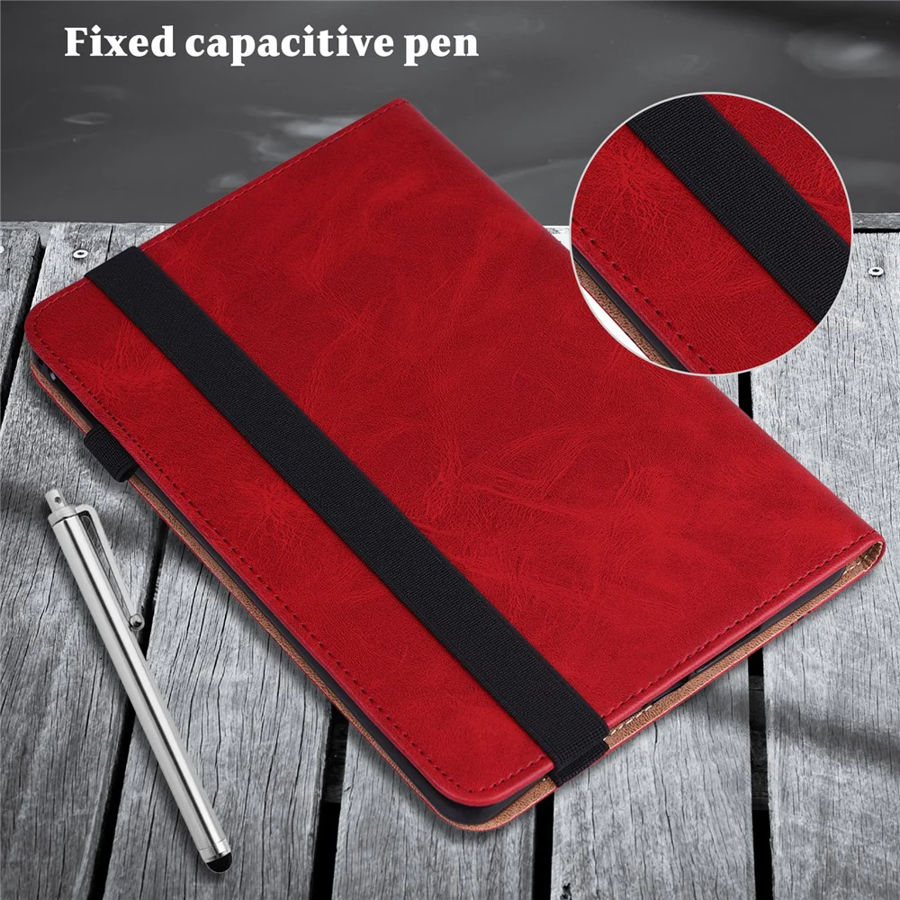 Leather Tablet Case for Lenovo Tab P11 Pro Gen 2 , Line Imprinted Anti-drop Tablet Cover Stand Card Holder - Red - Image 7