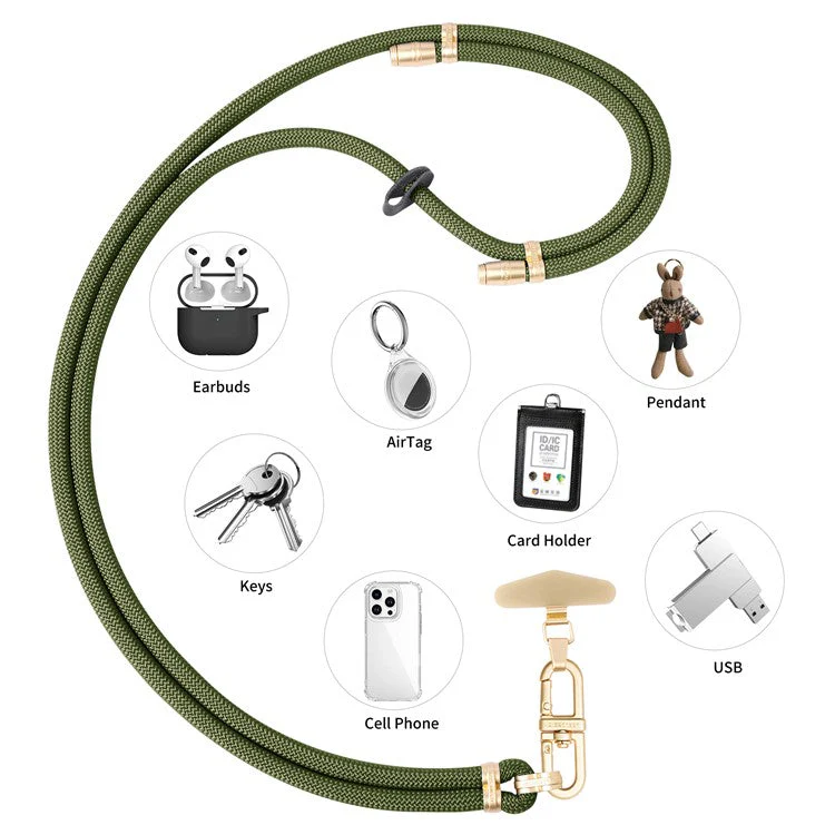 LEEU DESIGN 120cm Smartphone Shoulder Strap with Metal Tether Tab, Adjustable Cell Phone Polyester Lanyard - Army Green - Image 3