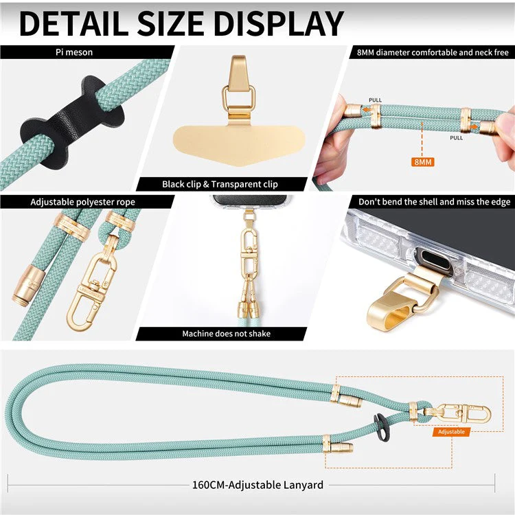 LEEU DESIGN 120cm Smartphone Shoulder Strap with Metal Tether Tab, Adjustable Cell Phone Polyester Lanyard - Baby Blue - Image 6