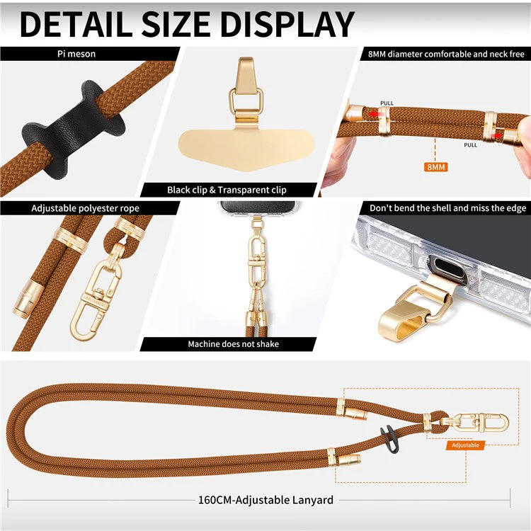 LEEU DESIGN 120cm Smartphone Shoulder Strap with Metal Tether Tab, Adjustable Cell Phone Polyester Lanyard - Coffee - Image 6