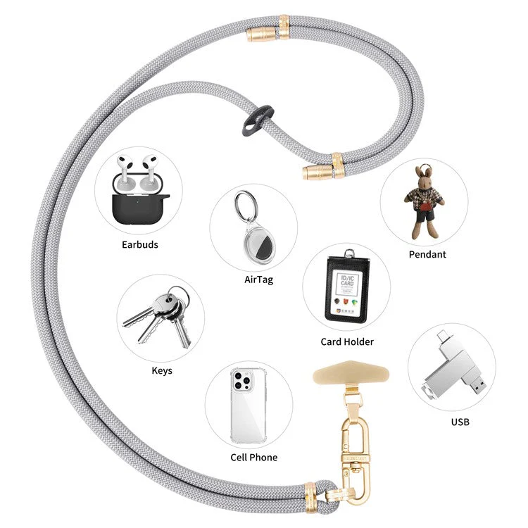 LEEU DESIGN Phone Lanyard 160cm Adjustable Crossbody Cell Phone Neck Strap with Pad - Grey - Image 2