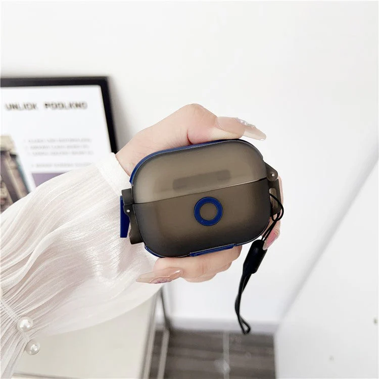 Leica Series Soft TPU Earphones Cover Protector for AirPods Pro 2 Dual Color Bluetooth Earbuds Case with Strap - Black - Image 2