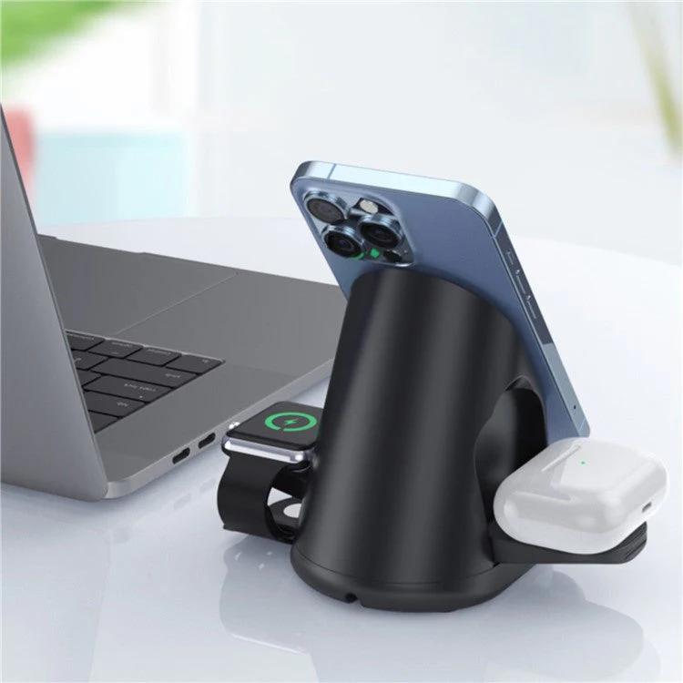 LFX-179 3 in 1 15W Wireless Charger Folding Fast Charging Dock Magnetic Charging Station for iPhone iWatch AirPods - White - Image 5