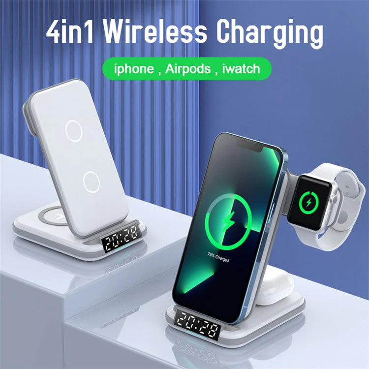 LFX-180 For Phone / Smart Watch / Earbuds Wireless Charger Desktop Charging Station with Alarm Clock - Image 2