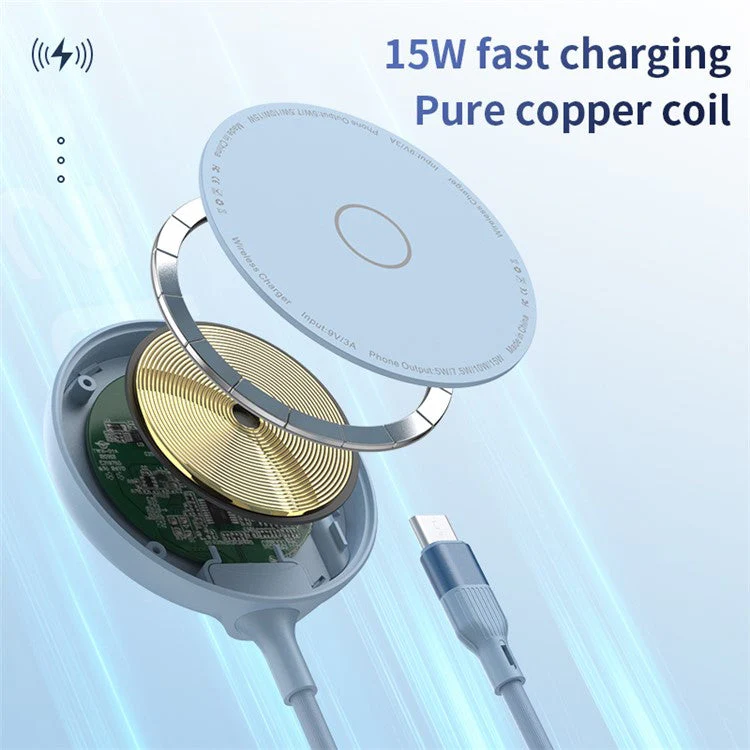 LFX-181 15W Fast Charging Portable Magnetic Wireless Charger with Folding Stand - Green - Image 5