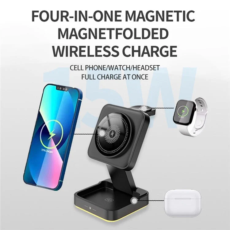 LHT-69 Phone Watch Earphone 3-in-1 Desktop Charging Stand Foldable Magnetic Wireless Charger - White - Image 2