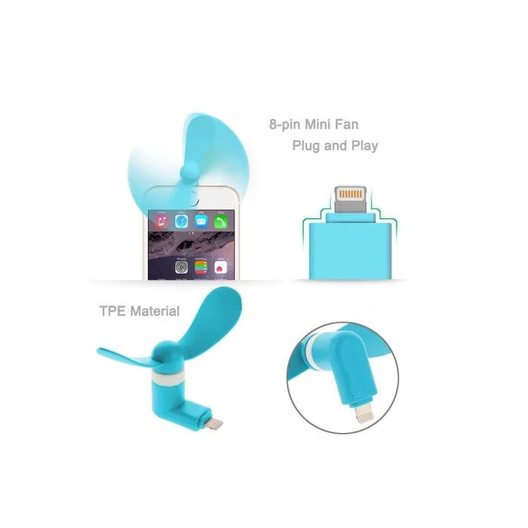 Lightning 8pin USB 2 Blades Mini Fan for iPhone 6s Plus / 6s / 6 - Blue - Image 6