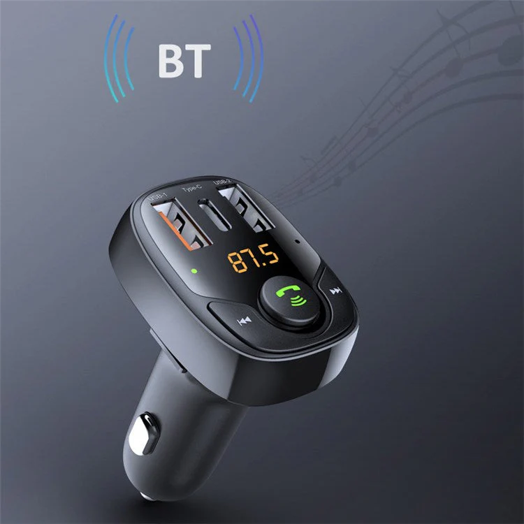 LOHEE S-15PD QC PD 3-Port Bluetooth Calls Fast Charging Car Charger Bluetooth Music Player Cigarette Lighter Adapter - Black - Image 4