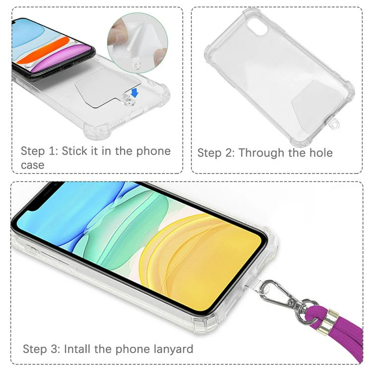 Long Neck Strap + Short Wrist Strap Metal Hook Design Anti-lost Phone Carrying Lanyard with Transparent Patch - Red Stripe - Image 6