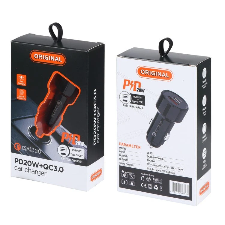 LZ-201 PD 20W Type-C + QC3.0 USB Mini Fast Charging Phone Car Charger - Black - Image 4