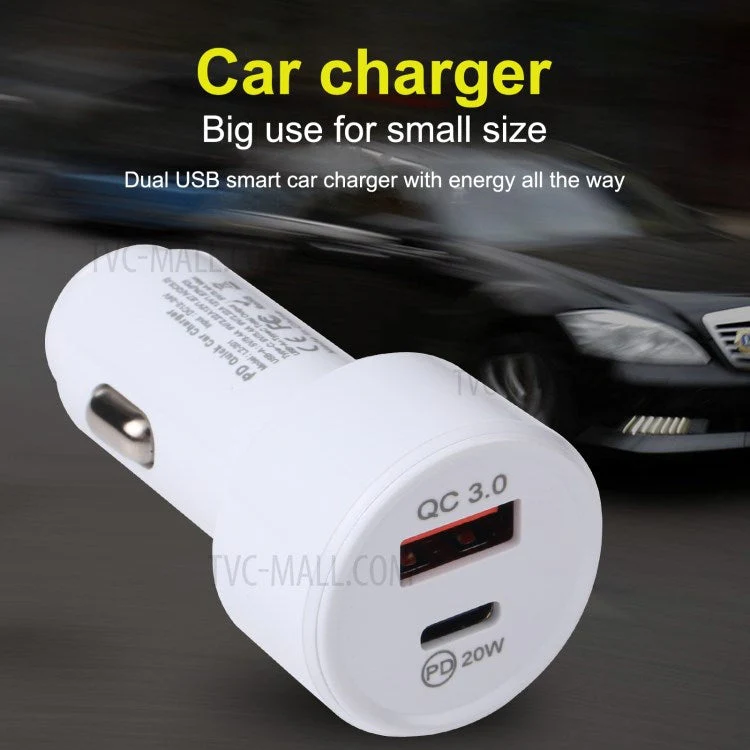 LZ-201 PD 20W Type-C + QC3.0 USB Mini Fast Charging Phone Car Charger - White - Image 2