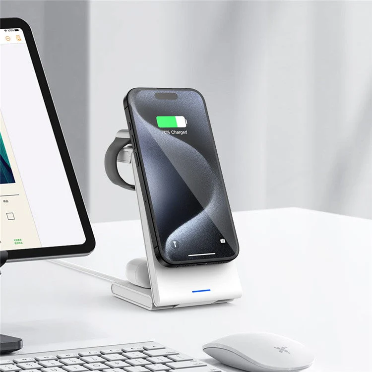 M10 3-in-1 Magnetic Wireless Charger for iPhone 12 / 13 / 14 / 15 Series Compatible with MagSafe 15W Folding Charging Station - White - Image 6